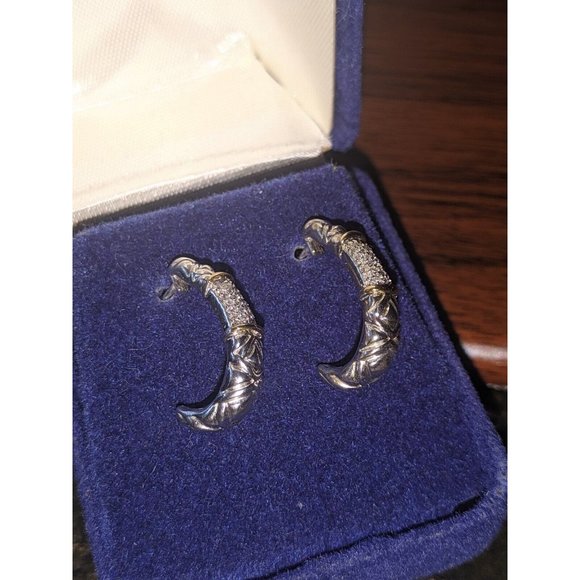 Effy Hematian Balissima 18k Gold & Sterling Silver Diamond Hoop Earrings - Picture 3 of 6